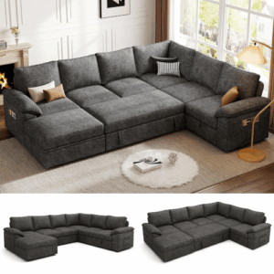 108 Inch Sectional Sleeper Sofa with Pull Out Bed