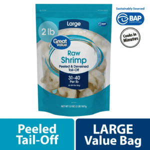 Great Value Frozen Raw Large Peeled & Deveined, Tail-off Shrimp